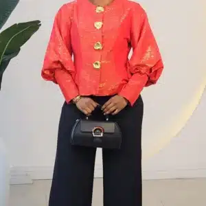 PUFF SLEEVE WRIST ZIP BUTTON TOP 632 - Image 2