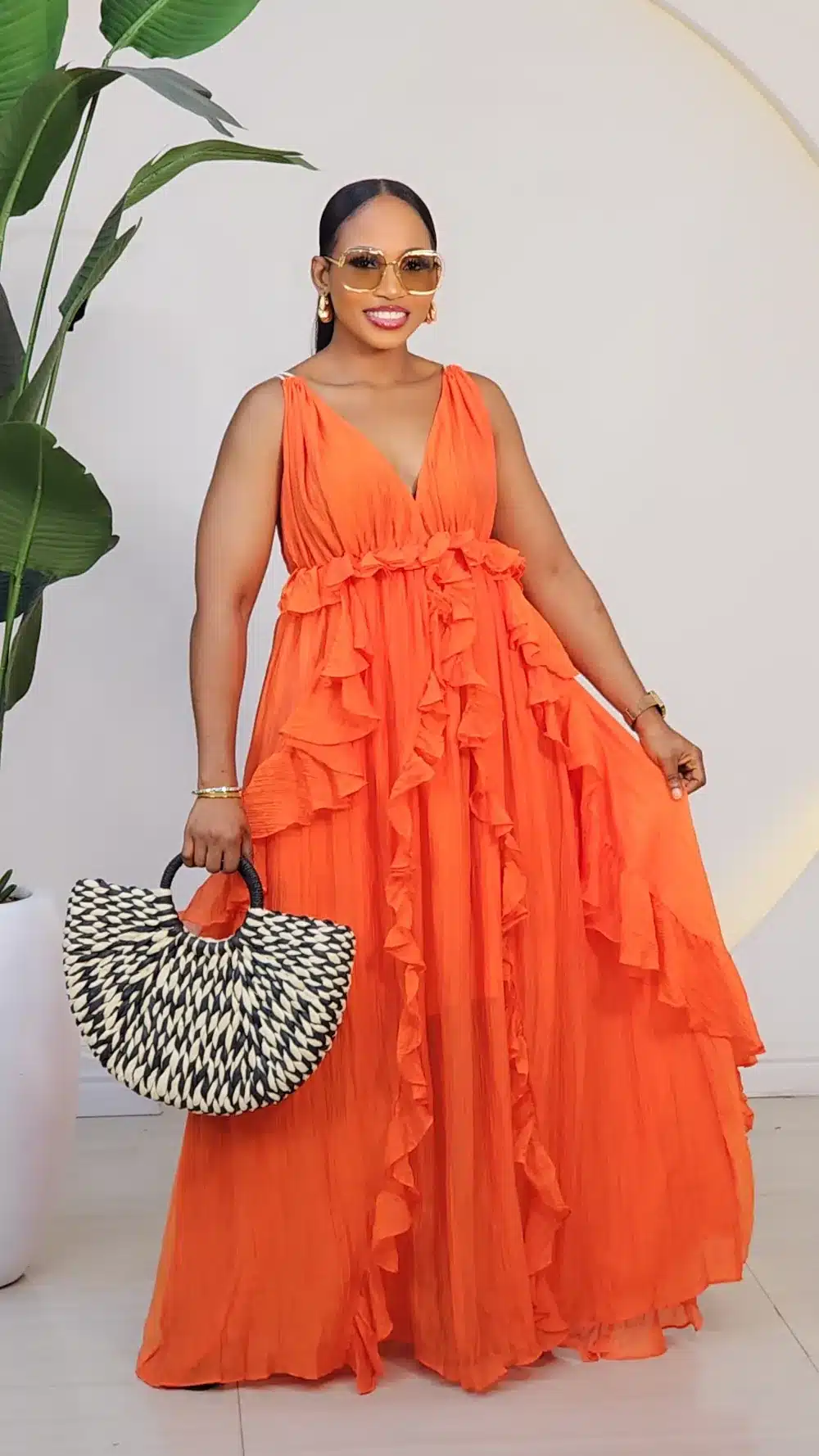 RUFFLE OPEN BACK MAXI DRESS 2312