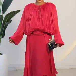 RUFFLE WAIST DRAPE MIDI DRESS 9529 - Image 2