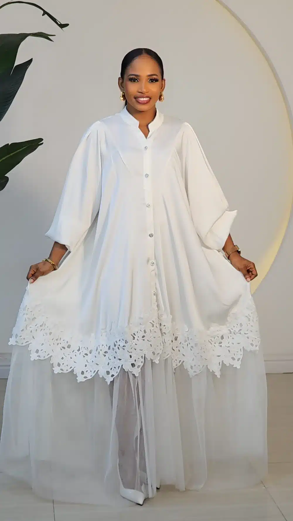 SATIN EMBROIDERY NET SWING DRESS 1012