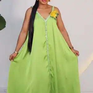 SATIN EMBROIDERY SPAG SWING MAXI DRESS 6153