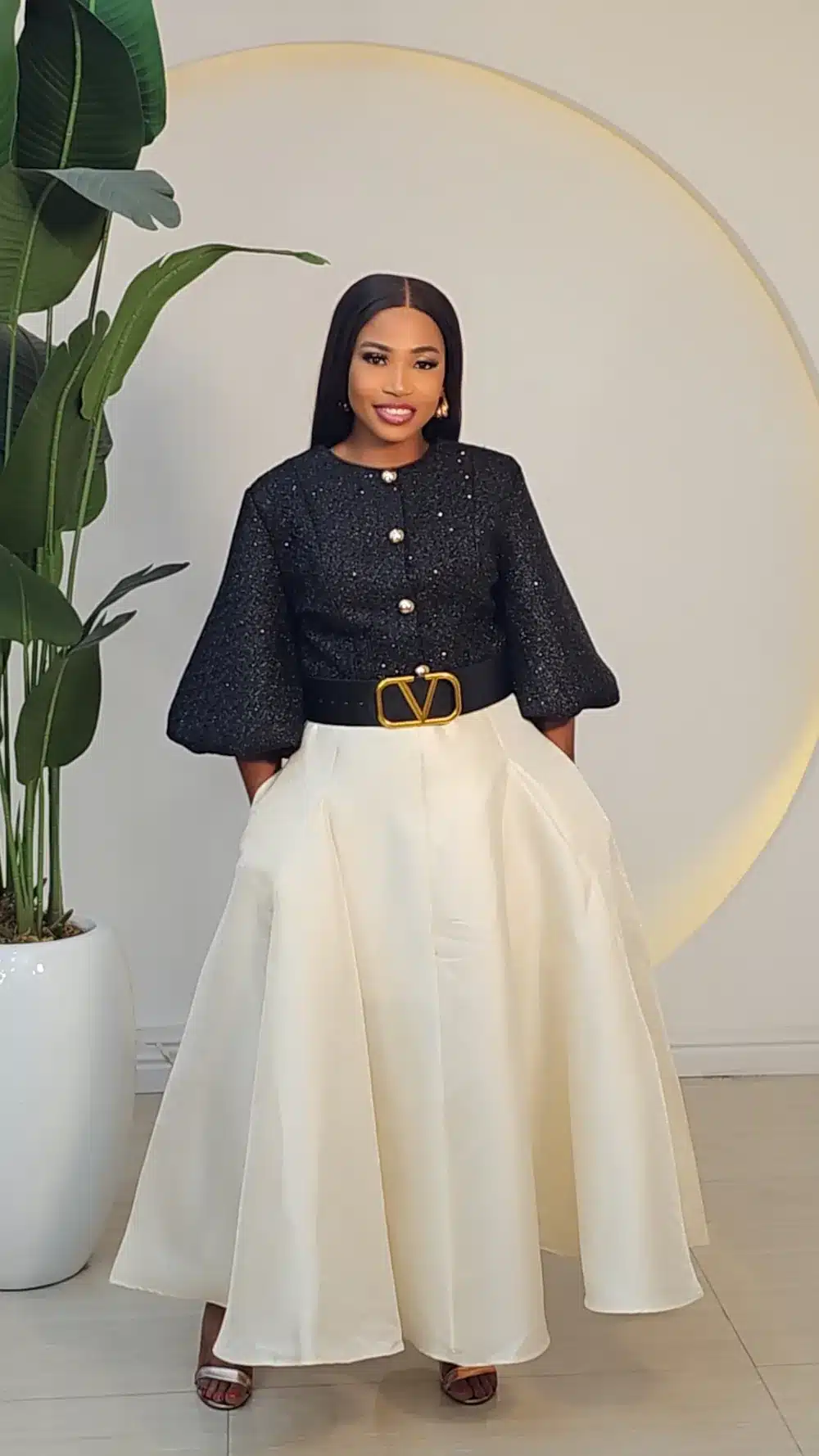 SATIN FLARE BELTED SKIRT 2911