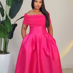 SATIN RUCH SHOULDER DRESS 6630