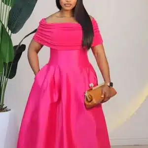 SATIN RUCH SHOULDER DRESS 6630 - Image 3