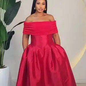 SATIN RUCH SHOULDER DRESS 6630 - Image 2