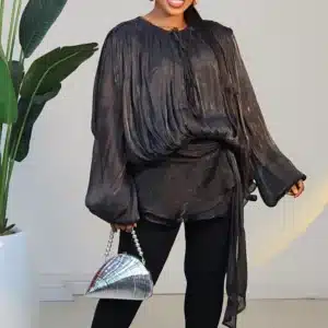 SHORT LONG SLEEVE KNOT DRAPE HEM DRESS 9528