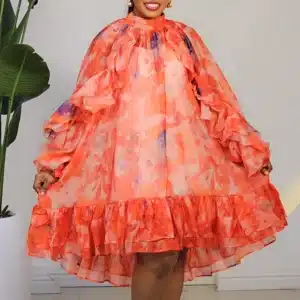 SPLASH COLOUR RUFFLE HEM DRESS 9027