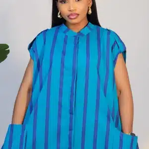 STRIPE MILITARY TURN UP FRONT POCKET DRESS 6017 - Image 8