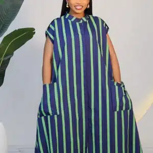 STRIPE MILITARY TURN UP FRONT POCKET DRESS 6017 - Image 2