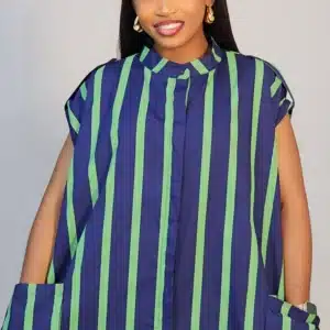 STRIPE MILITARY TURN UP FRONT POCKET DRESS 6017 - Image 6