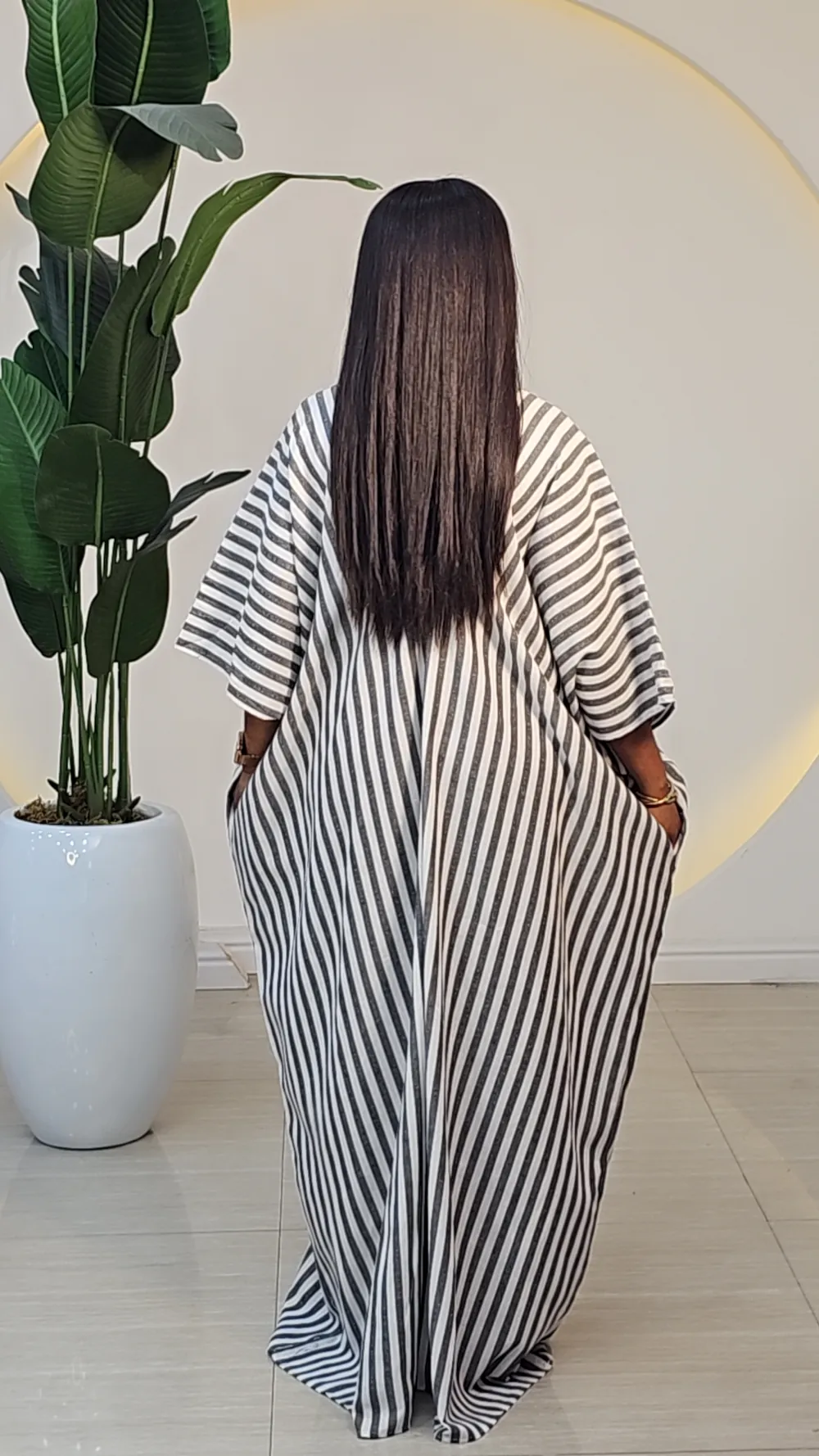 STRIPE V-NECK ABAYA DRESS 6019 - Image 11