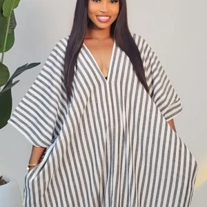 STRIPE V-NECK ABAYA DRESS 6019 - Image 5