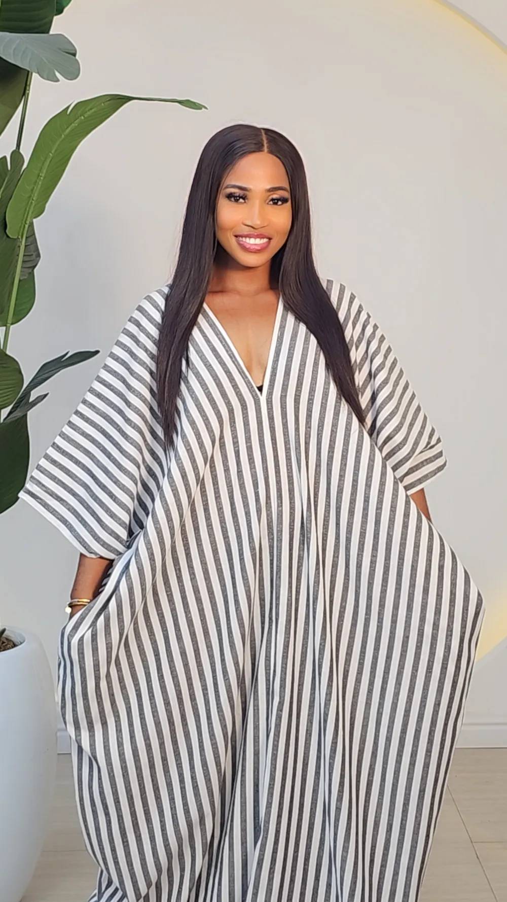 STRIPE V-NECK ABAYA DRESS 6019 - Image 5