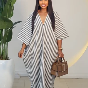 STRIPE V-NECK ABAYA DRESS 6019 - Image 10