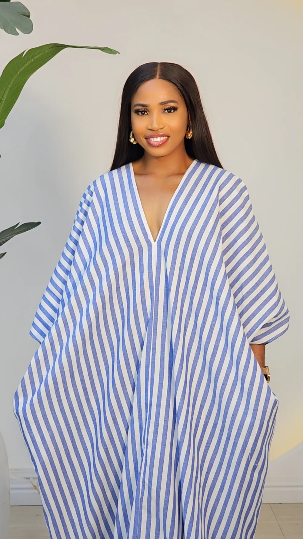 STRIPE V-NECK ABAYA DRESS 6019 - Image 6