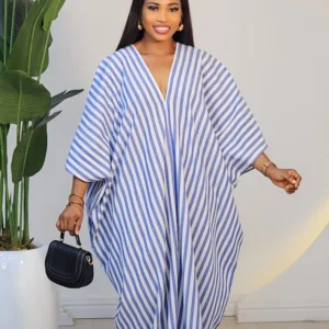 STRIPE V-NECK ABAYA DRESS 6019 - Image 3