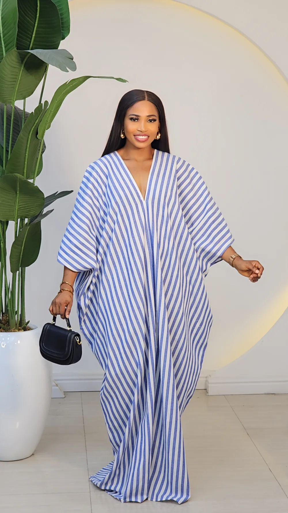 STRIPE V-NECK ABAYA DRESS 6019 - Image 3