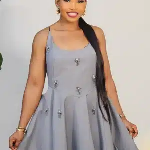 STUD PATCH SPAG SKATER SHORT DRESS 5806 - Image 2