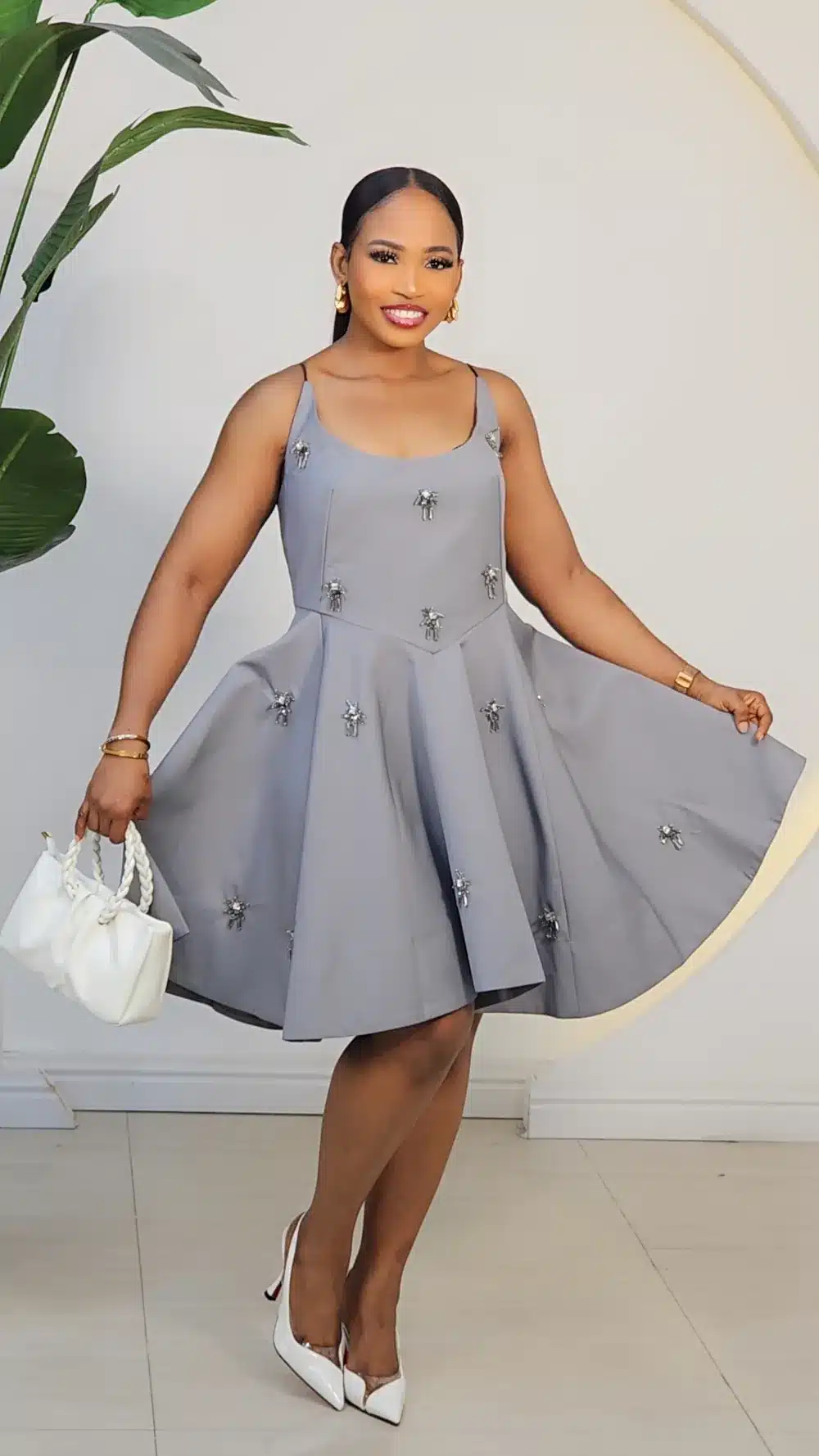 STUD PATCH SPAG SKATER SHORT DRESS 5806