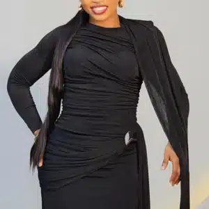 WAIST & NECK DRAPE BROOCH LONG DRESS 2605 - Image 2