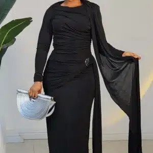 WAIST & NECK DRAPE BROOCH LONG DRESS 2605