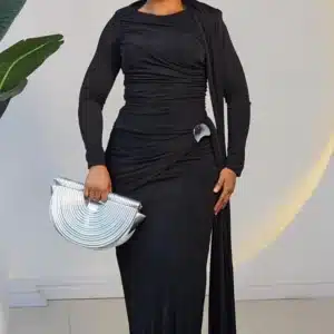 WAIST & NECK DRAPE BROOCH LONG DRESS 2605 - Image 6