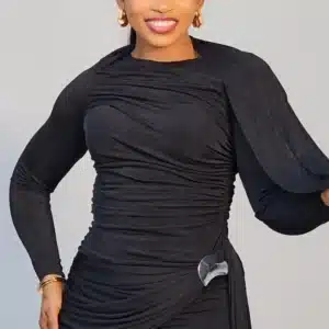 WAIST & NECK DRAPE BROOCH LONG DRESS 2605 - Image 4