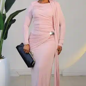 WAIST & NECK DRAPE BROOCH LONG DRESS 2605 - Image 5