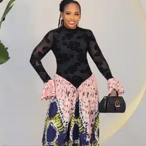 2-TONE BELL SLEEVE PRINT MESH MAXI 7003 - Image 3