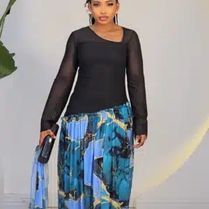 2-TONE SLANT MESH PATTERN DRESS 8023 - Image 3