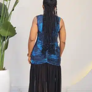 2-TONE SLEEVELESS RUCH MESH DRESS 8018 - Image 4