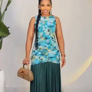 2-TONE SLEEVELESS RUCH MESH DRESS 8018