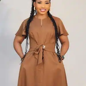 BAT SLEEVE FLARE BELTED DRESS 6397 - Image 4