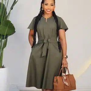 BAT SLEEVE FLARE BELTED DRESS 6397 - Image 3