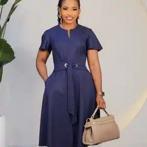 BAT SLEEVE FLARE BELTED DRESS 6397 - Image 2