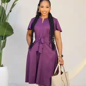 BAT SLEEVE FLARE BELTED DRESS 6397