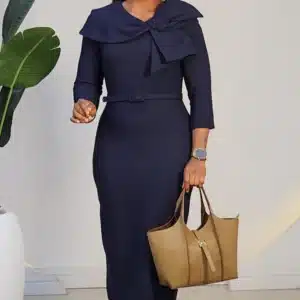 BOW COLLAR DETAILED MIDI DRESS L786 - Image 2