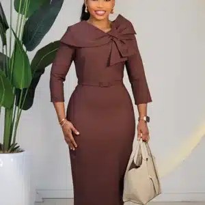 BOW COLLAR DETAILED MIDI DRESS L786