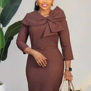 BOW COLLAR DETAILED MIDI DRESS L786 - Image 3