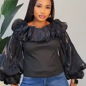 BUBBLE SLEEVE PETAL NECK DETAIL TOP 910 - Image 3