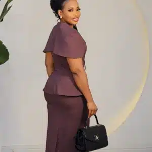 CAPE CHEST BUTTON PEPLUM MIDI DRESS L728 - Image 5