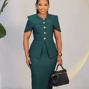 CAPE CHEST BUTTON PEPLUM MIDI DRESS L728