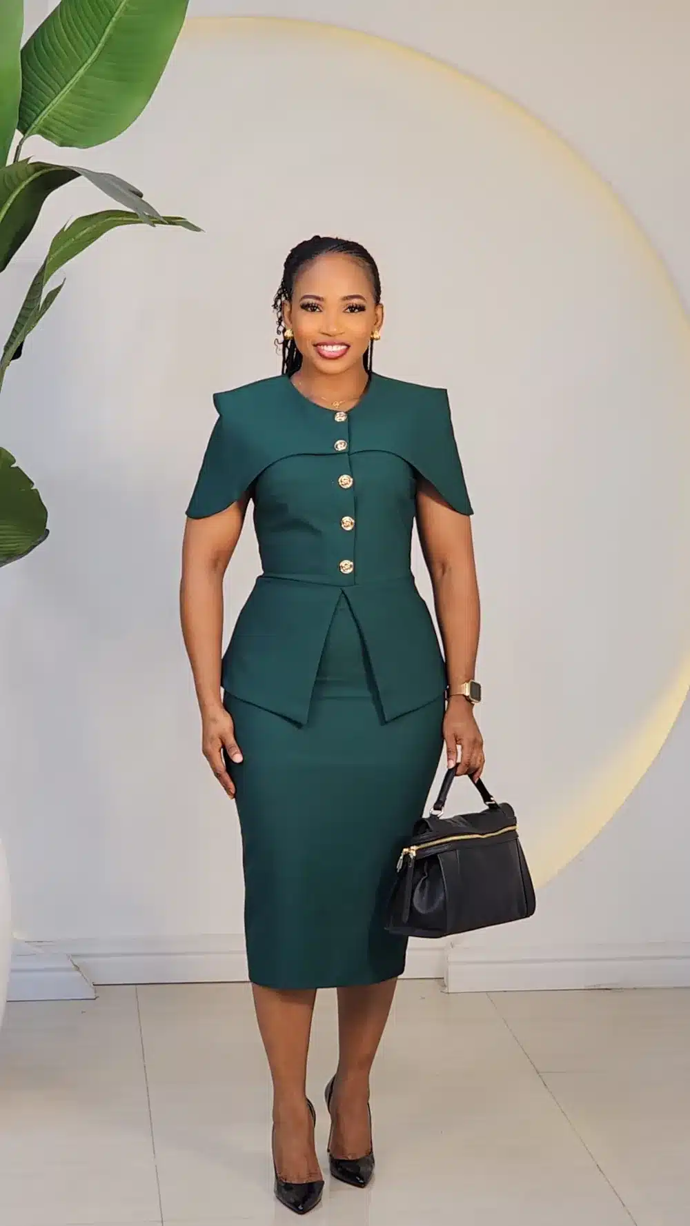 CAPE CHEST BUTTON PEPLUM MIDI DRESS L728