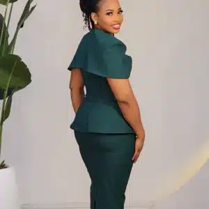 CAPE CHEST BUTTON PEPLUM MIDI DRESS L728 - Image 6