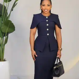 CAPE CHEST BUTTON PEPLUM MIDI DRESS L728 - Image 2