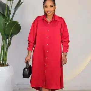 COWL BACK LACE INSERTED SHIRT DRESS 2101