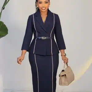 DOUBLE THIGH SLIT TRIM PEPLUM MIDI DRESS K774 - Image 2