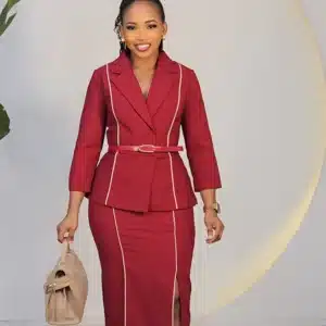 DOUBLE THIGH SLIT TRIM PEPLUM MIDI DRESS K774