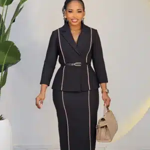 DOUBLE THIGH SLIT TRIM PEPLUM MIDI DRESS K774 - Image 4