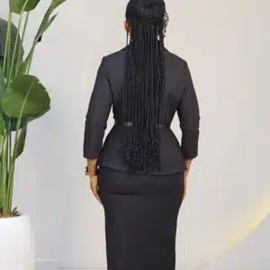 DOUBLE THIGH SLIT TRIM PEPLUM MIDI DRESS K774 - Image 6